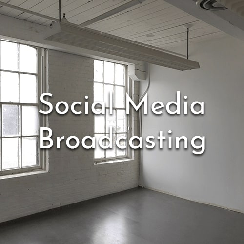 Shot of a room with white walls. Text says "Social Media Broadcasting".